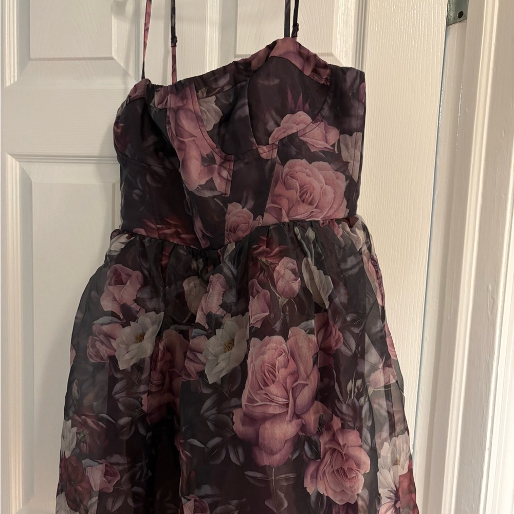Lulu’s Midnight Beauty Black Floral Print Bustier Mini Dress - runs very small!!